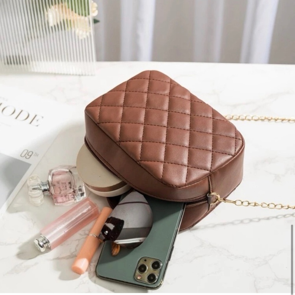 HOST Pick Brown Quilted Gold Chain Cross Body Purse NWT